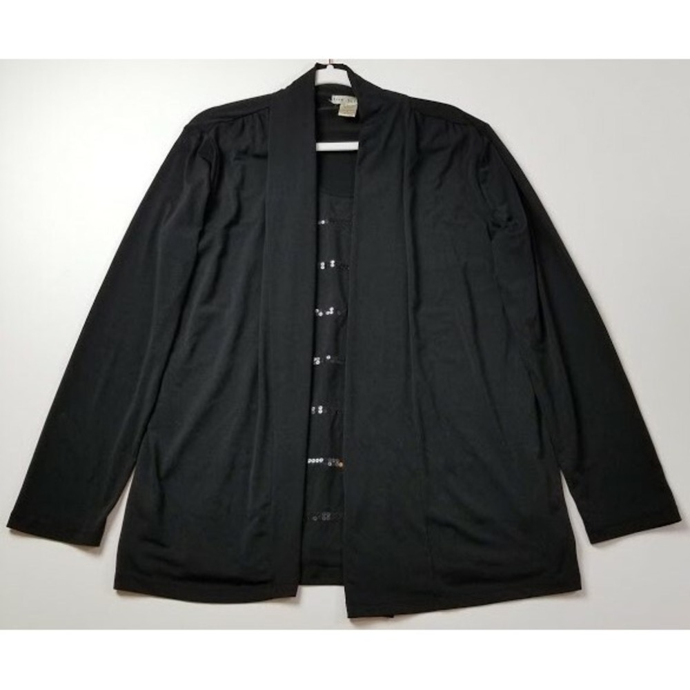 Fred David Blouse Women's Large L Black Striped Sequin Long Sleeves Stretch Top